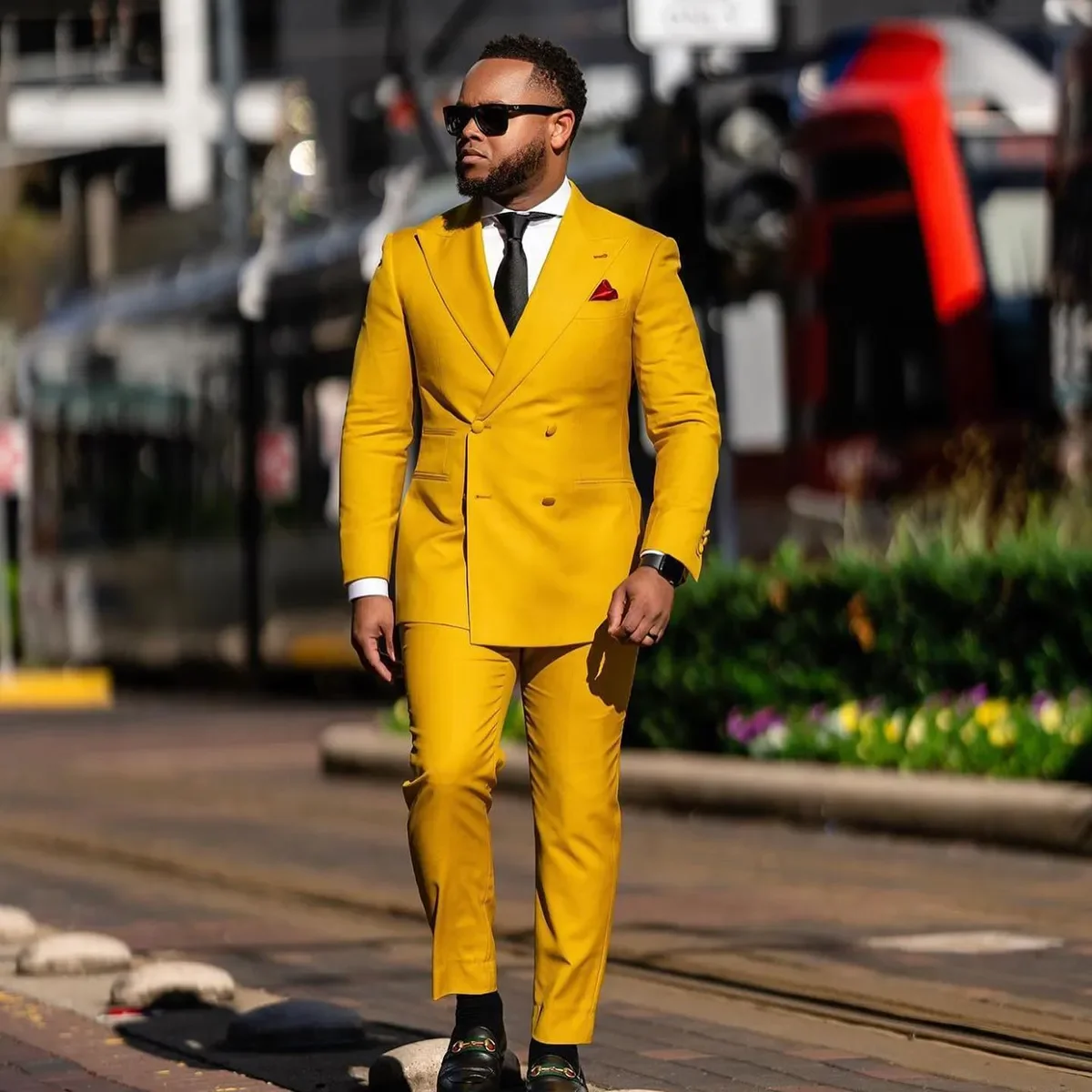 Yellow Men Wedding Suit Prom Dress Jacket+Pants Suits Set Slim Fit Tuxedos  for Male Blazer British Style Groom Man Clothing