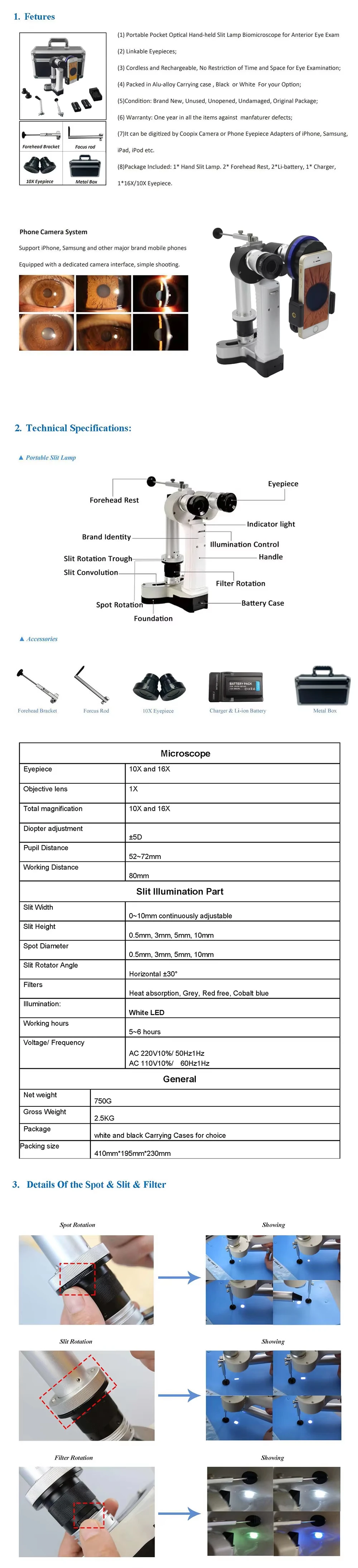 Manufacturer Price Portable LED Slit Lamp Microscope Binocular Handheld Slit Lamp