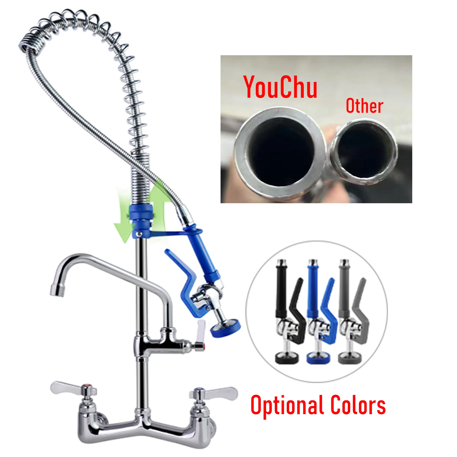 Commercial Restaurant Kitchen Mixer Faucet Dual Handle Wall Mounted Pre-Rinse Sprayer Short Type for Efficient Cleaning