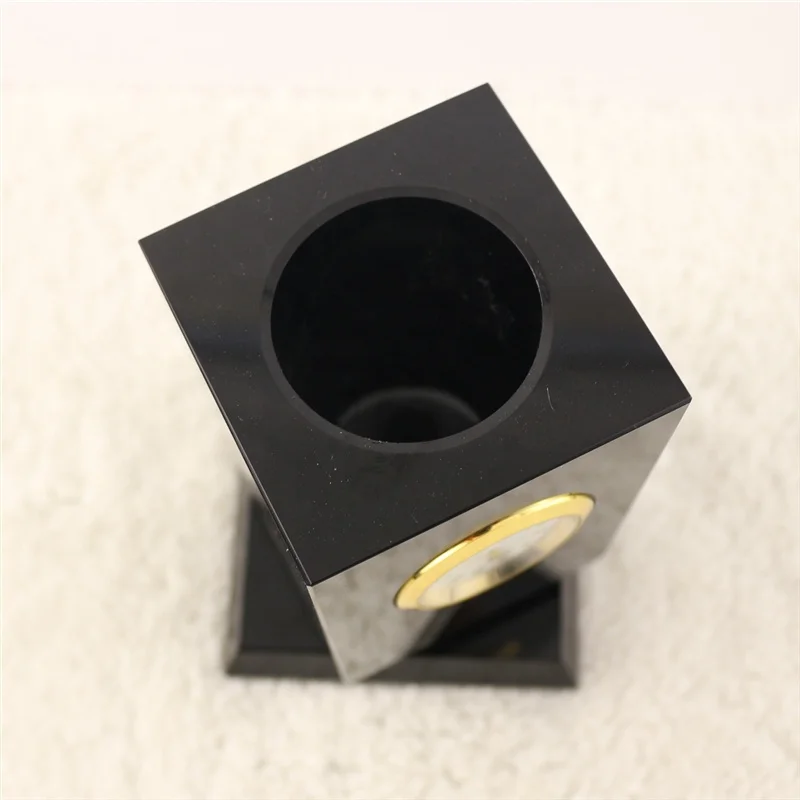 Фабричный изготовленный на заказ офисный Хрустальный держатель ручки черный вращающийся стеклянный держатель ручки с часами черный держатель ручки