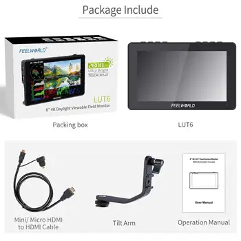 FEELWORLD LUT6 Camera Monitor 6 Inch 2600nits Ultra Bright IPS Screen for Outdoor Shooting 4K Input Output Touch Screen OEM product image