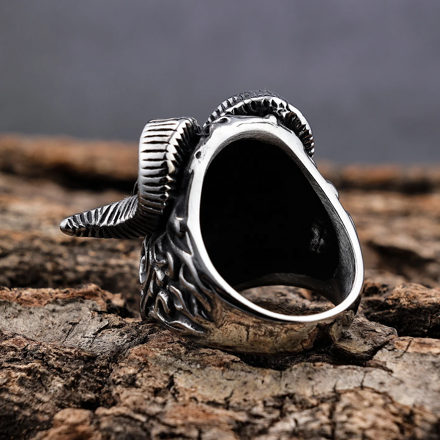For Sale Custom Stainless Steel And Onyx Men's Motorcycle Ring