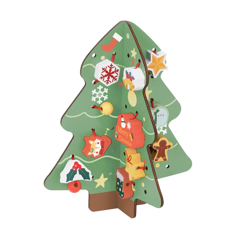 Wooden Christmas Tree Toys DIY Stringing Beading Game Early Educational Activity Threading Lacing Toys