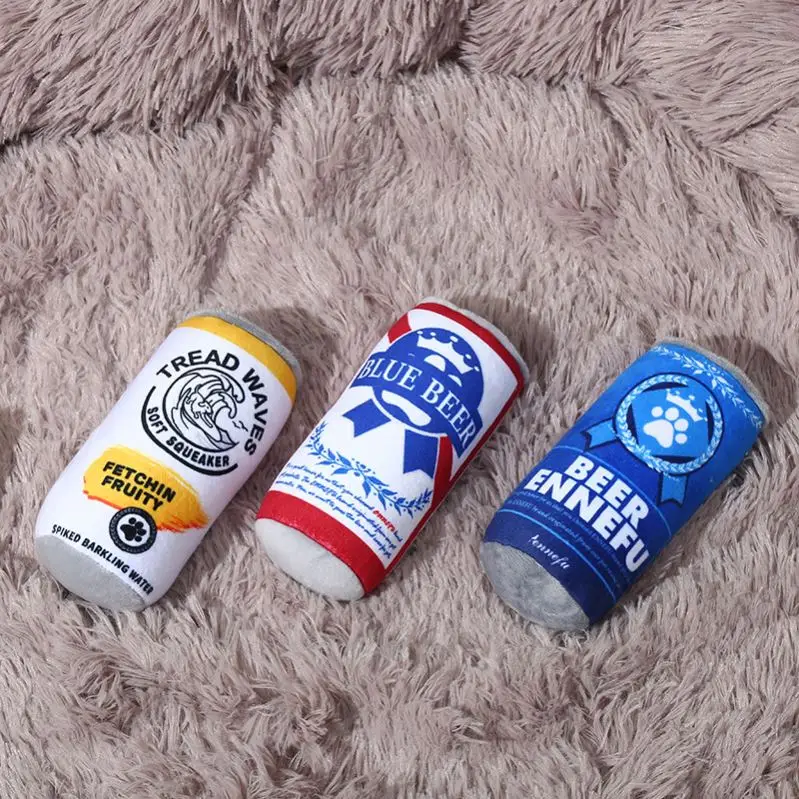 1 Custom Logo Squeaky Dog Plush Toy Beer Soda Can Coffee Cup Shaped Dog Toy