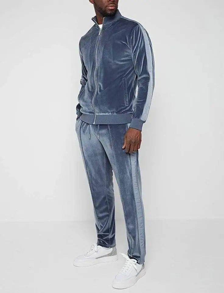 Mens Faux Saude Leisure Apparel - Velvet Zipper Jogging Suit