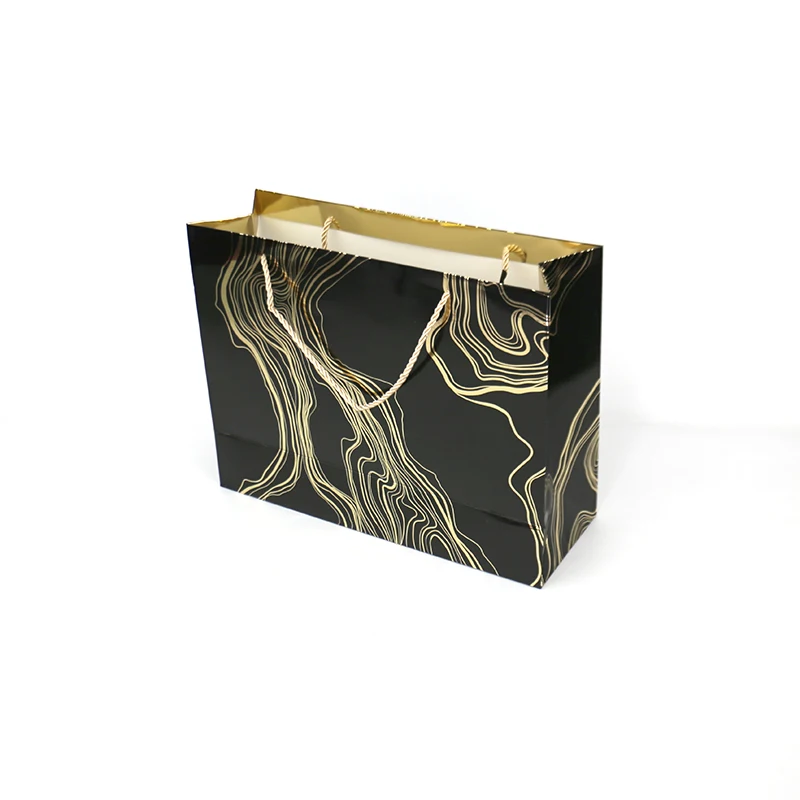 Wholesale Custom Hot Gold Printed Black Luxury Shopping Gift Paper Bag With Handle gift bags customised manufacture