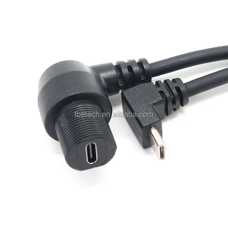 90 Degree Panel Mount USB C Male to Female Cable with Waterproof Cover ...
