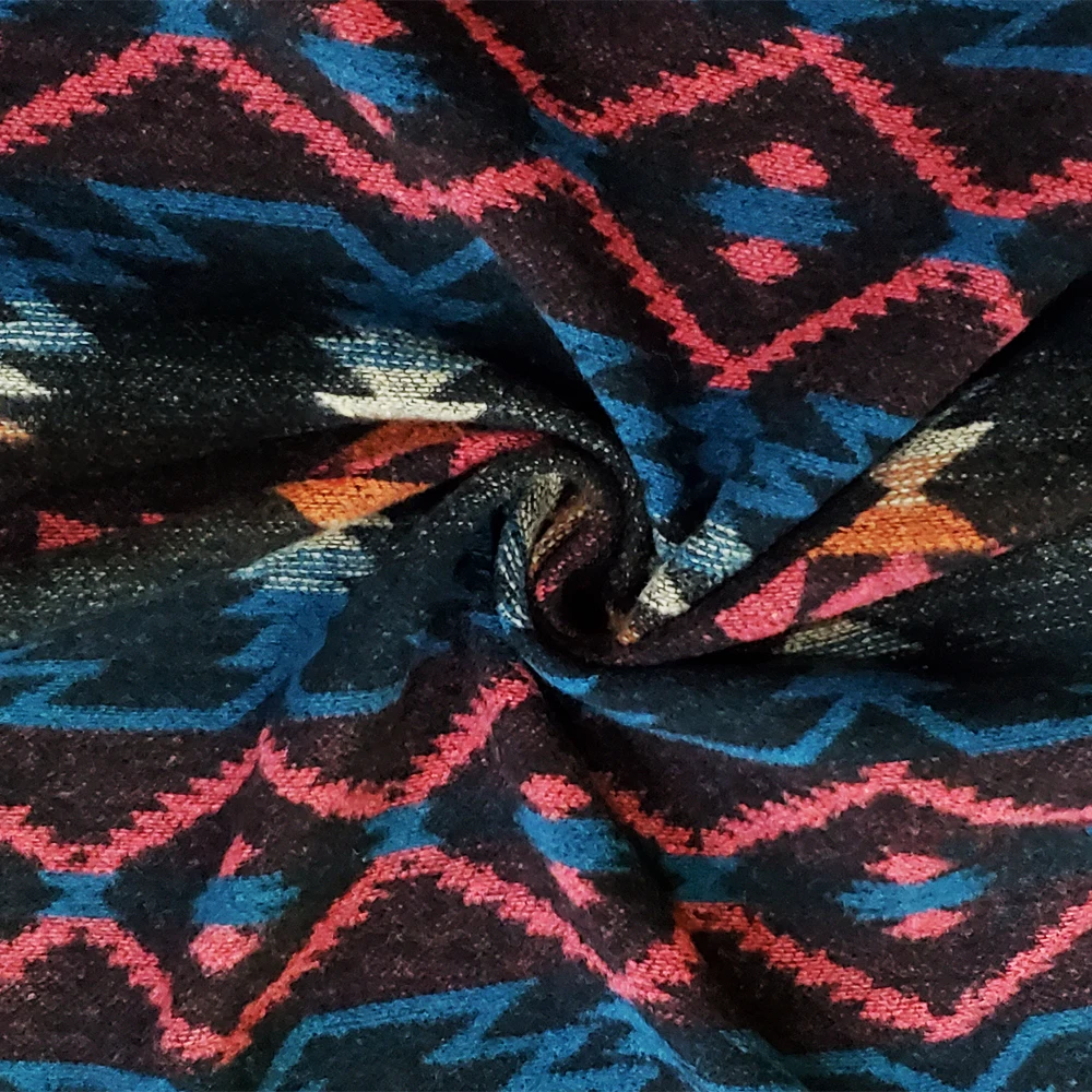 Factory Direct 2023 Wool Fabric Bohemian Geometric Aztec Design Navajo Pattern Wool Polyester Fabric for Coat Shawl