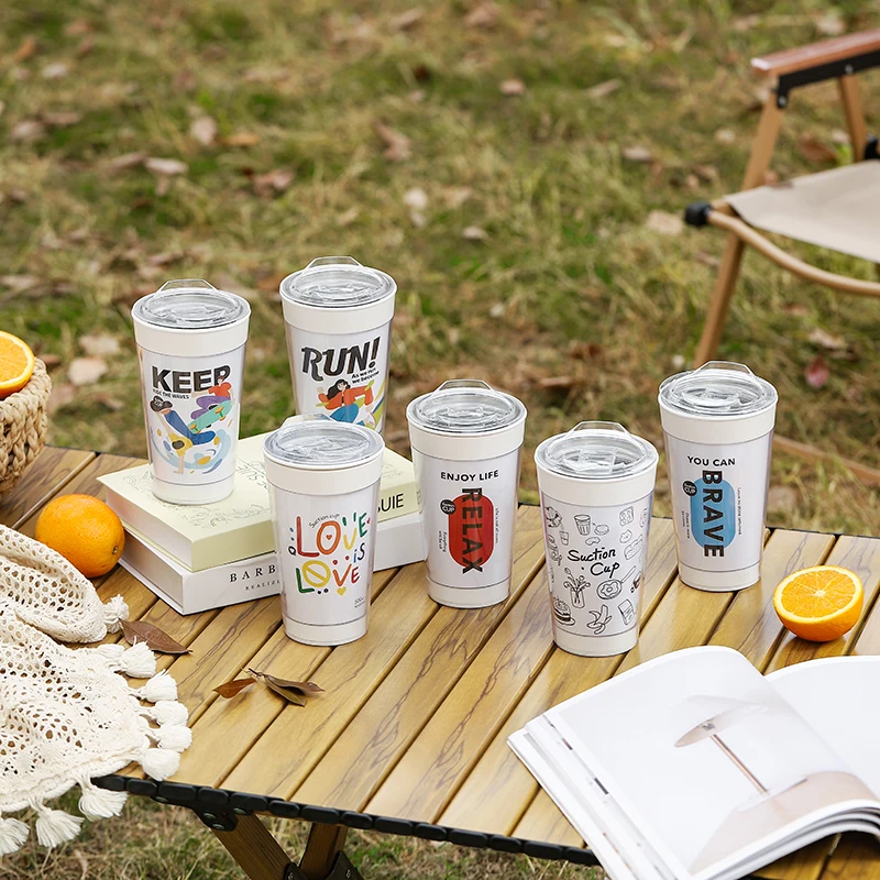 Customized Freestyle Suction Cup Promotion Diy Travel Coffee Cup Changeable Removable Paper Insert Tumbler Mugs