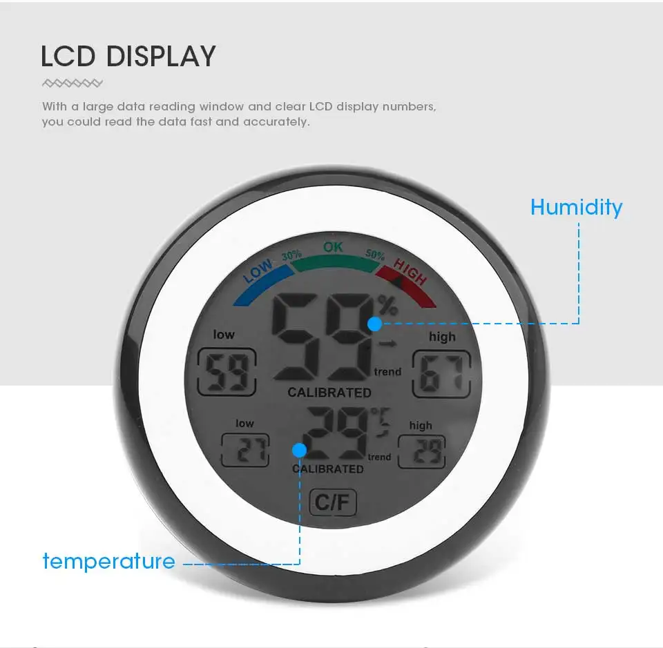 Household Digital LCD Thermometer Touch Screen Temperature Meter Indoor Hygrometer