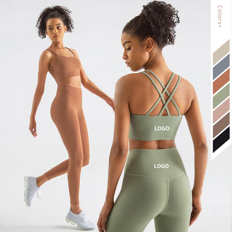 Completi da ginnastica per donna pezzi abiti da Yoga nudi Set reggiseno  sportivo e Leggings tute Set di abbigliamento sportivo - Main Image