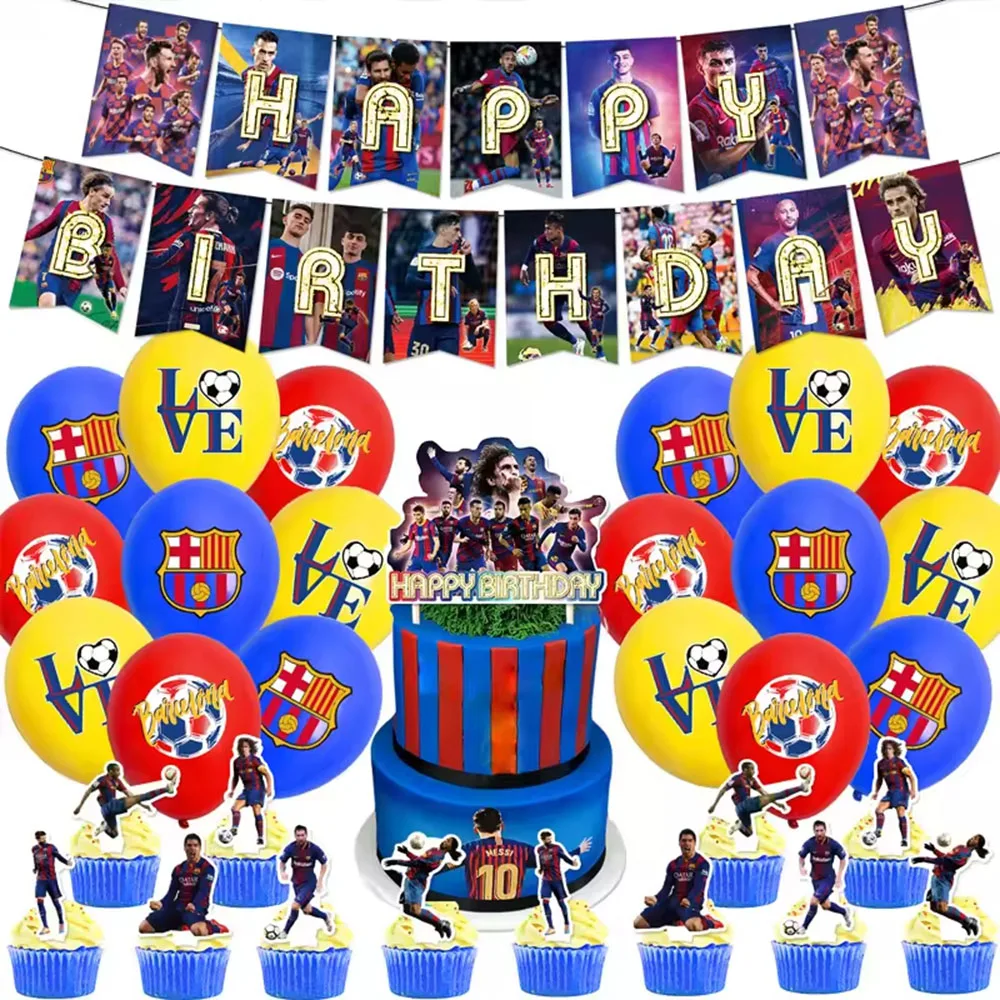 2026 FootballWorld Wholesale Barcelona Birthday Party Decorations Fan Team 12inch Thick Durable Aluminum Balloons Gifts