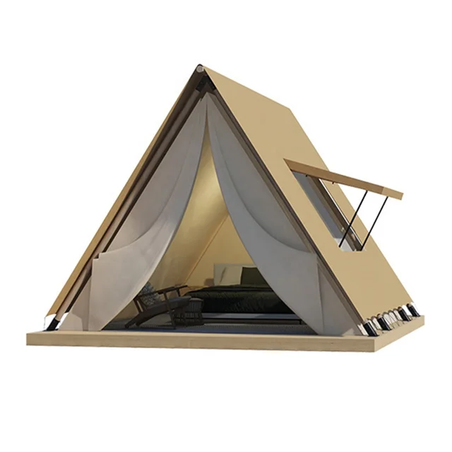 Outdoor Triangle Top Tent Aluminum Glamping Safari Tent Luxury Tipi Resort With Shower New Hotel Waterproof Family Tent
