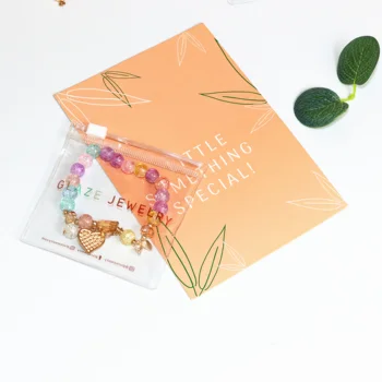 Fashion clear plastic pvc zipper bag with colorful logo printing branded for bracelet jewelry rings earring packaging pouch