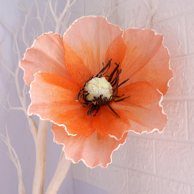 Kainonnan Fiori artificiali, 5 pezzi, fiori di papavero artificiali in seta, per casa, ufficio, matrimonio, decorazione esterna (arancione