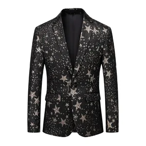 New Arrival Men's Slim-fit Printed Long Beaded Notched Collar Business Casual Italian Style Acetate Cotton Blend Suit