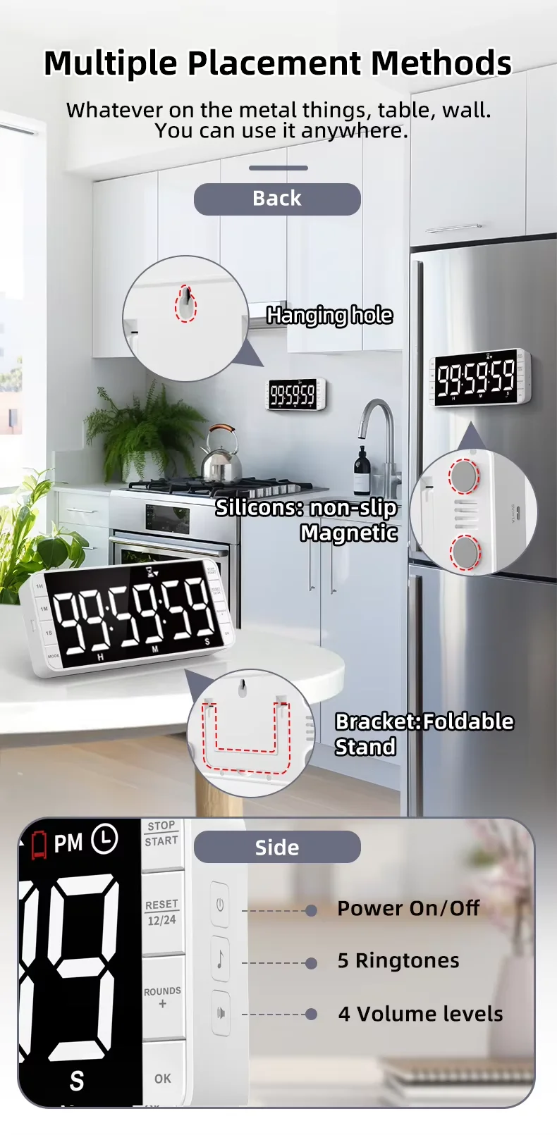 Cheap Full-screen LCD Timer – 99-Group Timing Tomato Countdown Timer with Silent Movement & Simple Large-screen Clock