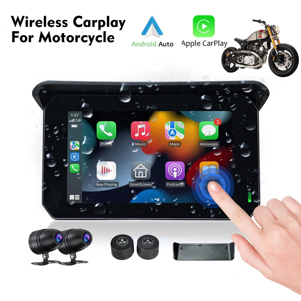 5-Inch Karadar T6 GPS Navigator for Motorcycles Cars Waterproof Wireless Android Auto DVR Touch Screen Mirror Link IPX6