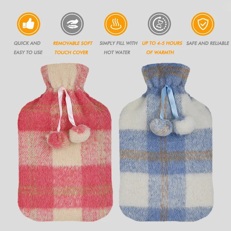 wholesale customized hand warmer waterproof rubber hot water bag hot water bottle 2 liter with fluffy cover