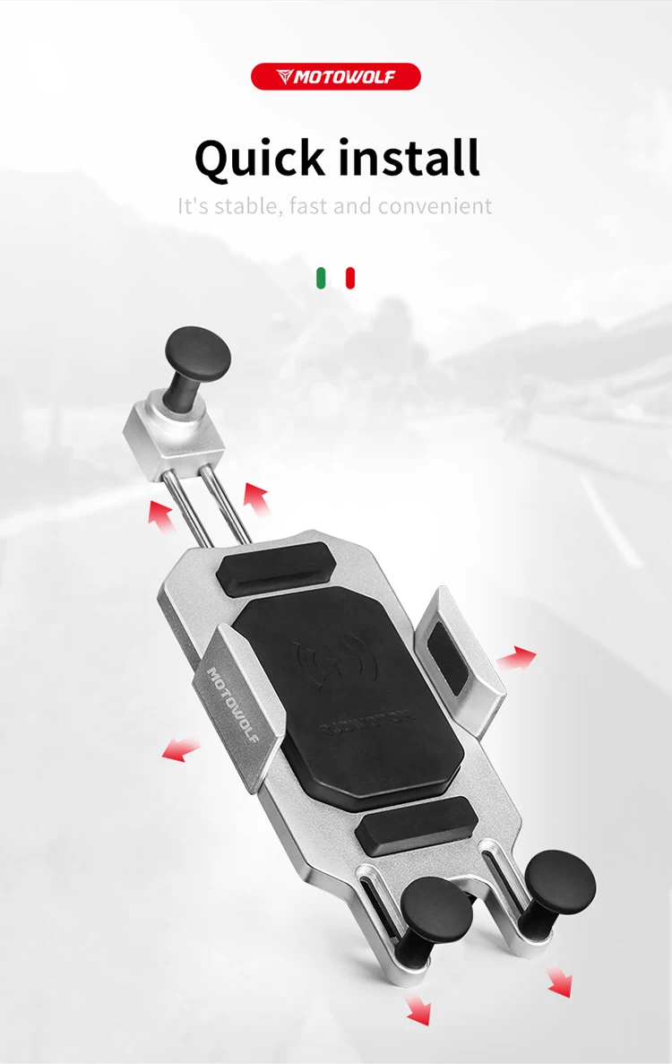 Motowolf Motorcycle aluminum alloy anti-shake and anti-shake wireless fast charging Motorbike mobile phone holder with charger