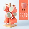 Orange 6-piece bamboo and wood cup holder