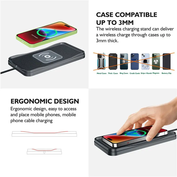New Car Non-Slip Wireless Charging Pad 15W Fast Transmitting