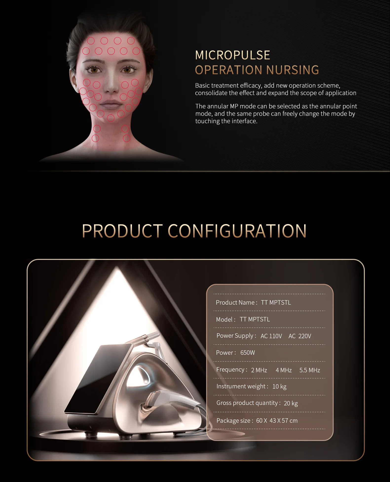 2023 New Model Gold TT 12 D Face Lift Machine 2 in 1 Rotating 360 12D Hifu Mmfu MPTSTL