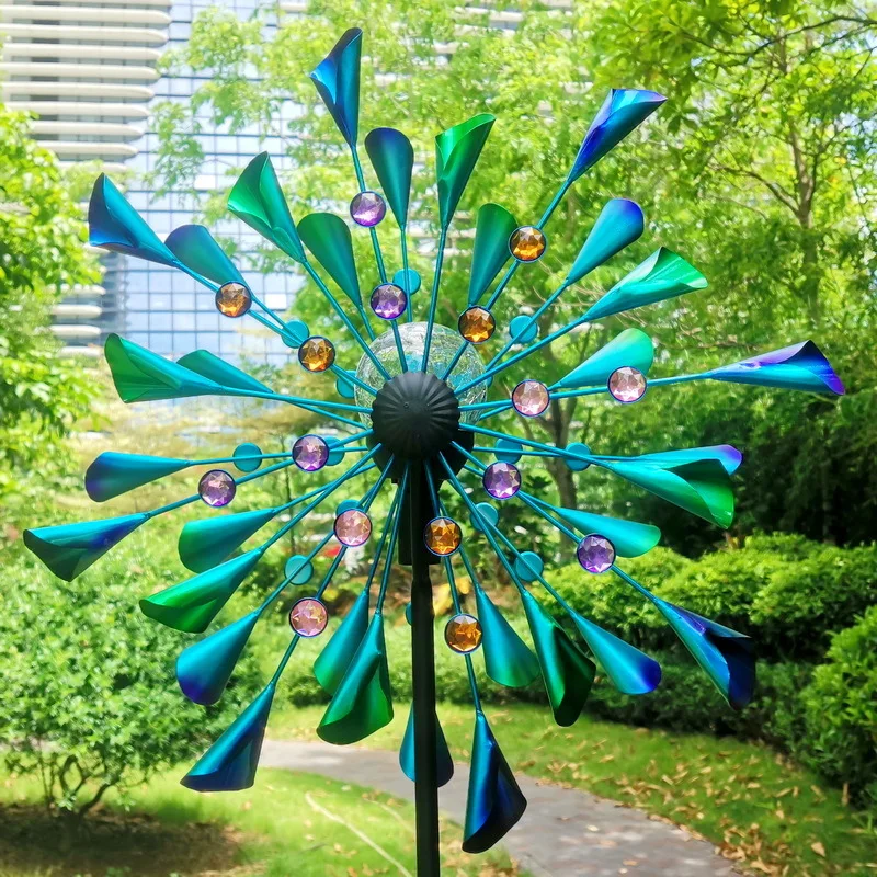 Double Windmill Spinner with Stable Metal Stake Wind Catchers for Outdoor Yard Patio Lawn Garden Decorations