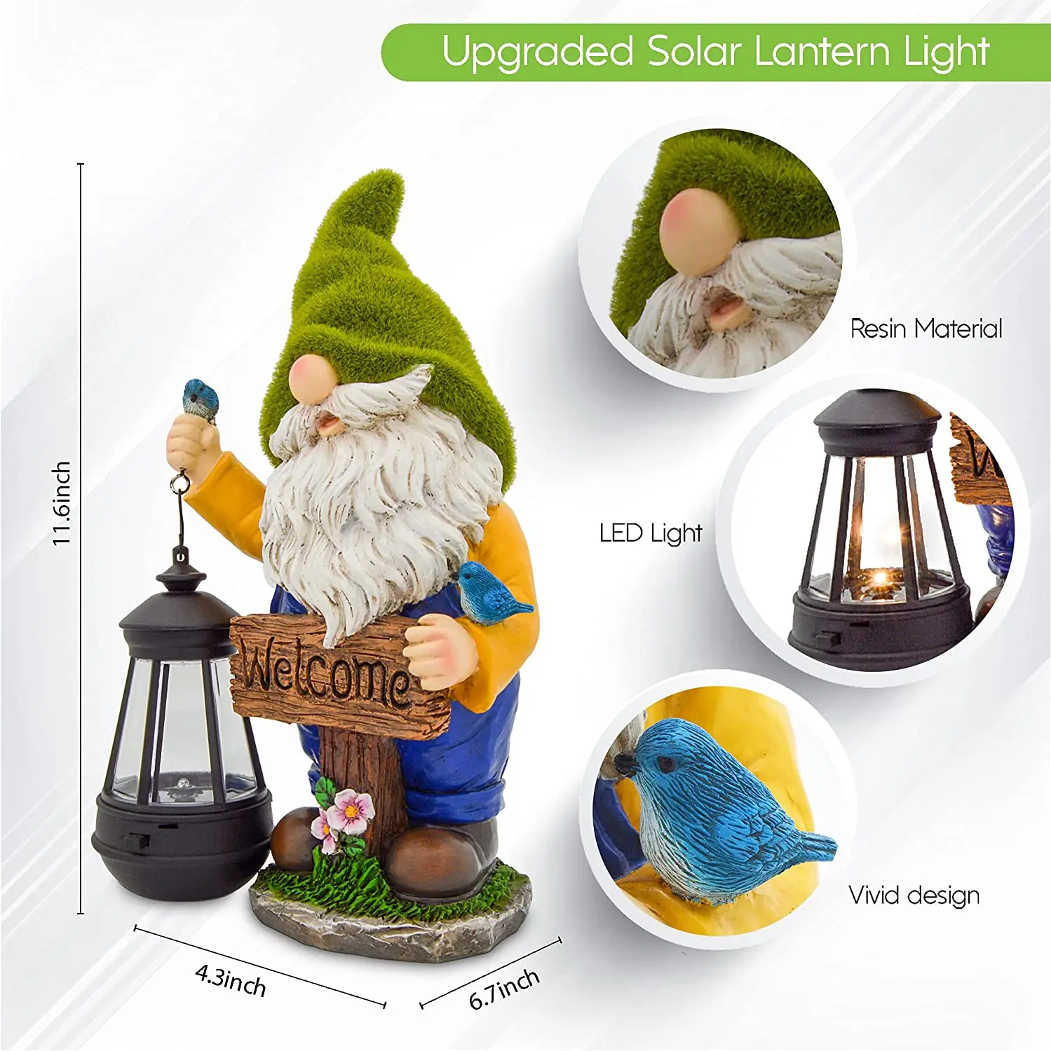 Source Garden Gnomes Outdoor Flocked Gnome Statue Holding Lantern