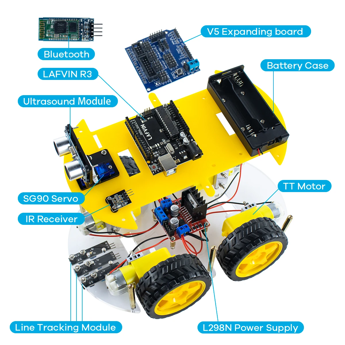 Multi-function 4WD Robot Car Kits with Ultrasonic Module
