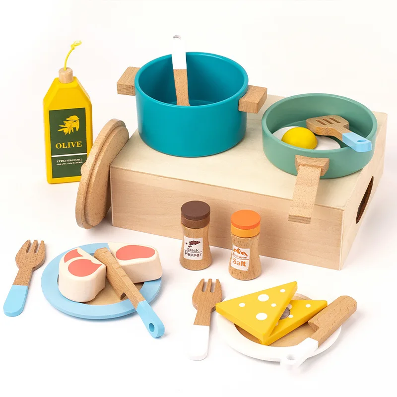 New Portable Montessori Wooden Kitchen Toys Set for Early Education Unisex Cooking Toy for Toddlers Kids