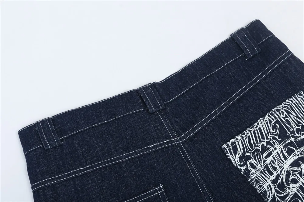 Clothing Manufacturers Letter Painting Embroidery Loose Custom Denim Shorts Men Men's Shorts