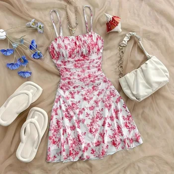 2025 New Fashionable Cute Girl Summer Spaghetti Strap Cowl Neck Mesh Mini Tropical Dress Quickly Dry Dress