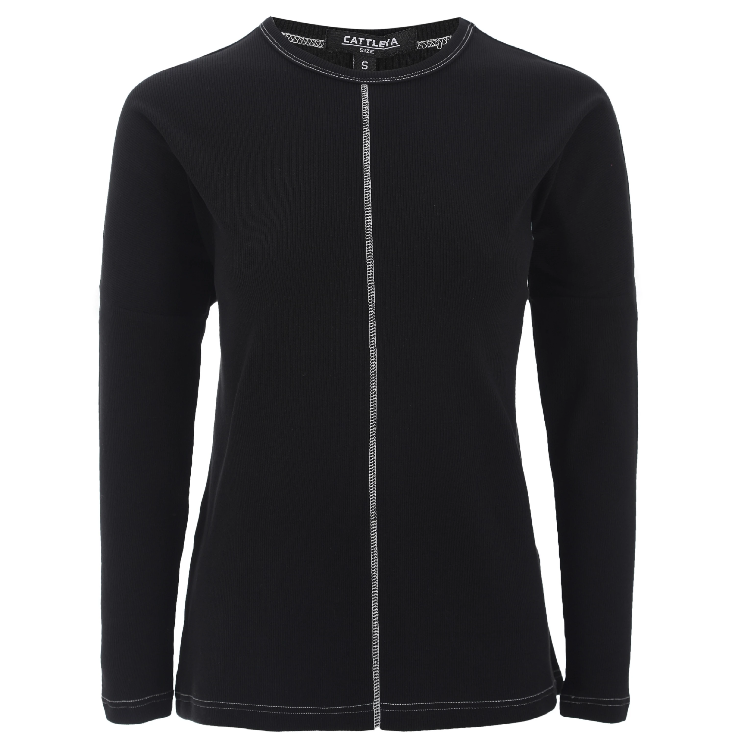 Women Clothing Ladies rib Shirt Casual Spandex Soft Textile Crew Neck ...