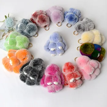 Pure Fluffy Real Rabbit Fur Pompon Bunny Keychain Trinket Women Toy Pompom  Rabbit Key Ring On Bag Car Key Chain Jewelry Gift