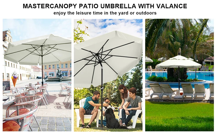 9.8FT Valance Patio Umbrella Outdoor Table Market for Garden Beach Umbrella with Push Button Tilt