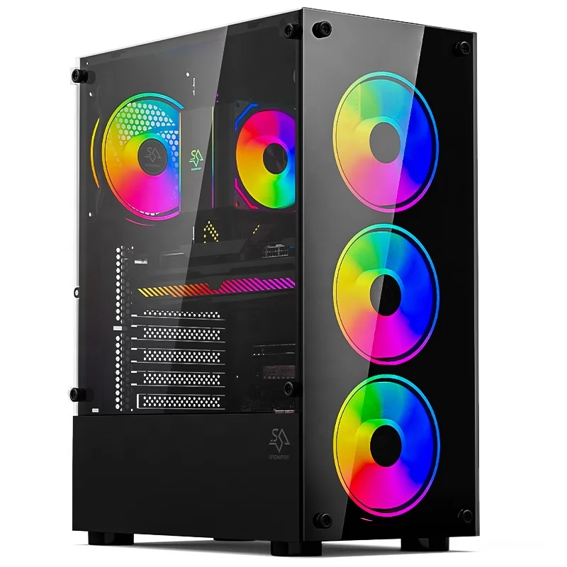 SNOWMAN ミッドタワーATXゲーミングPCケース - 高通気性強化ガラス前面