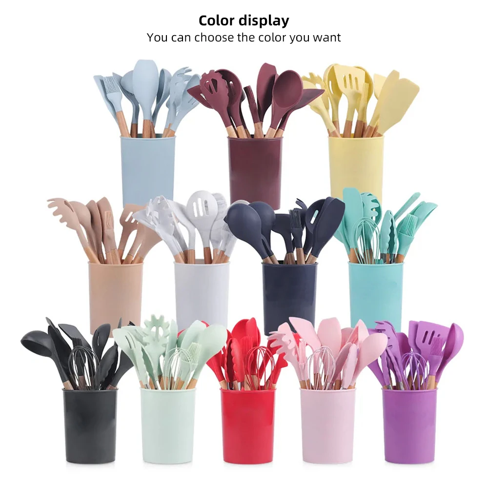 Multi Functional 12pcs Silicone Kitchen Utensils Set Wooden Handle   H57c02c8224464d2ca297b748d53ecdefH 