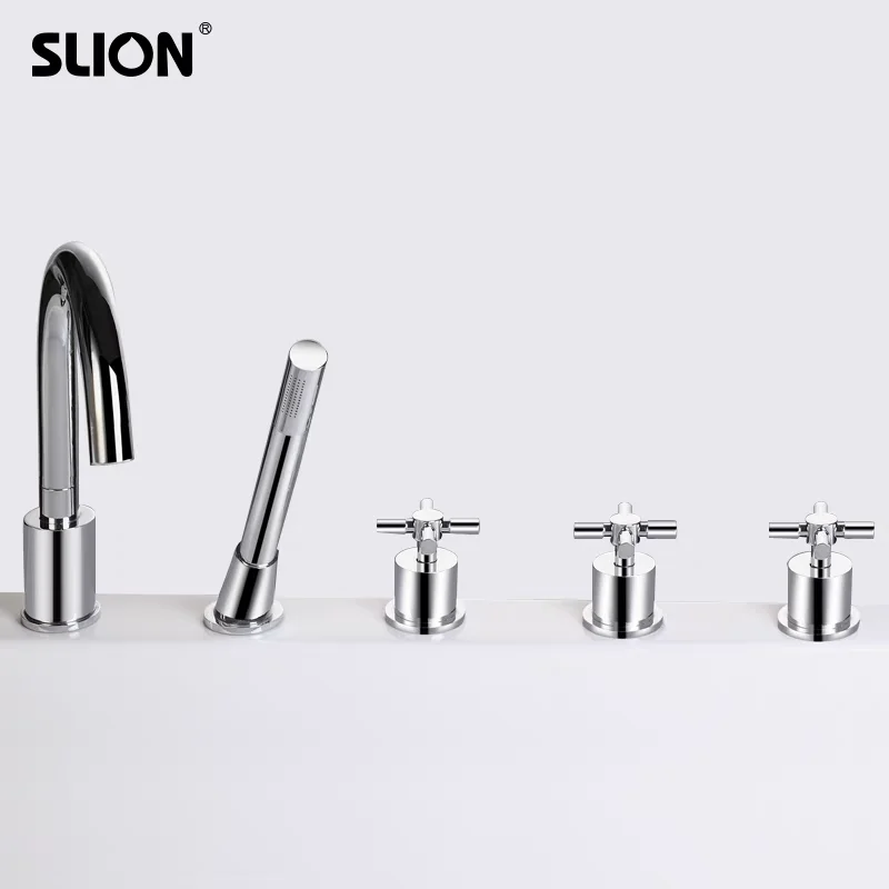 Modern 5 Holes Crosshead Lever Deck Mounted Bath Mixer