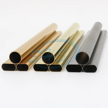 SS 201 304 316 stainless steel color oval tubes with mirror & golden black rose golden PVD plated Tube for fence furniture etc