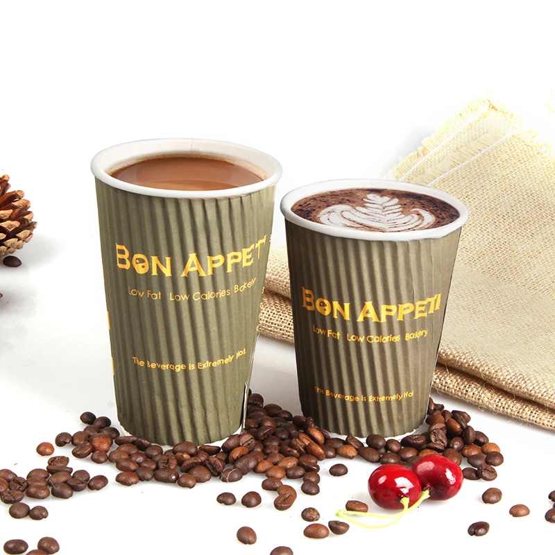 Ripple Paper Cup 6 8 12 16 20oz Double Wall Brown Paper Hot Cups With Dome Lids Paper Cup With Lid for Coffee factory