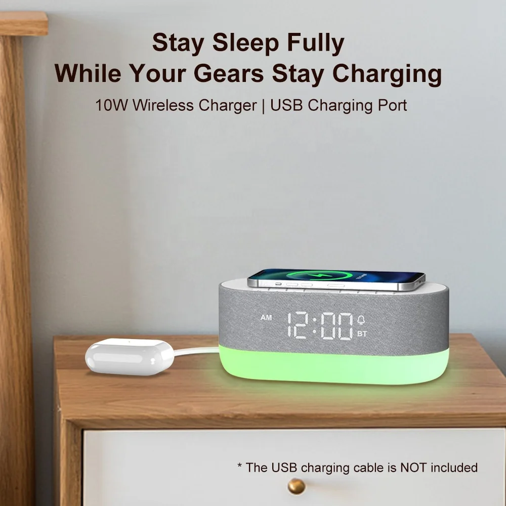 HiFiD Sound Machine with Alarm Clock Dual Speakers 21 HiFi Sounds 10W Wireless Charger White Noise Machine for Sleeping