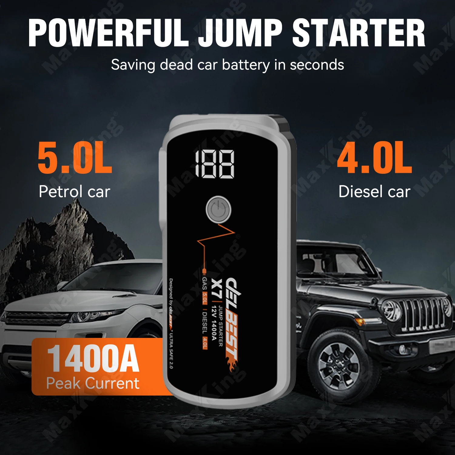 Mini Mobile 18800mAh Snap on Jump Starter Battery Booster Pack Car 12V