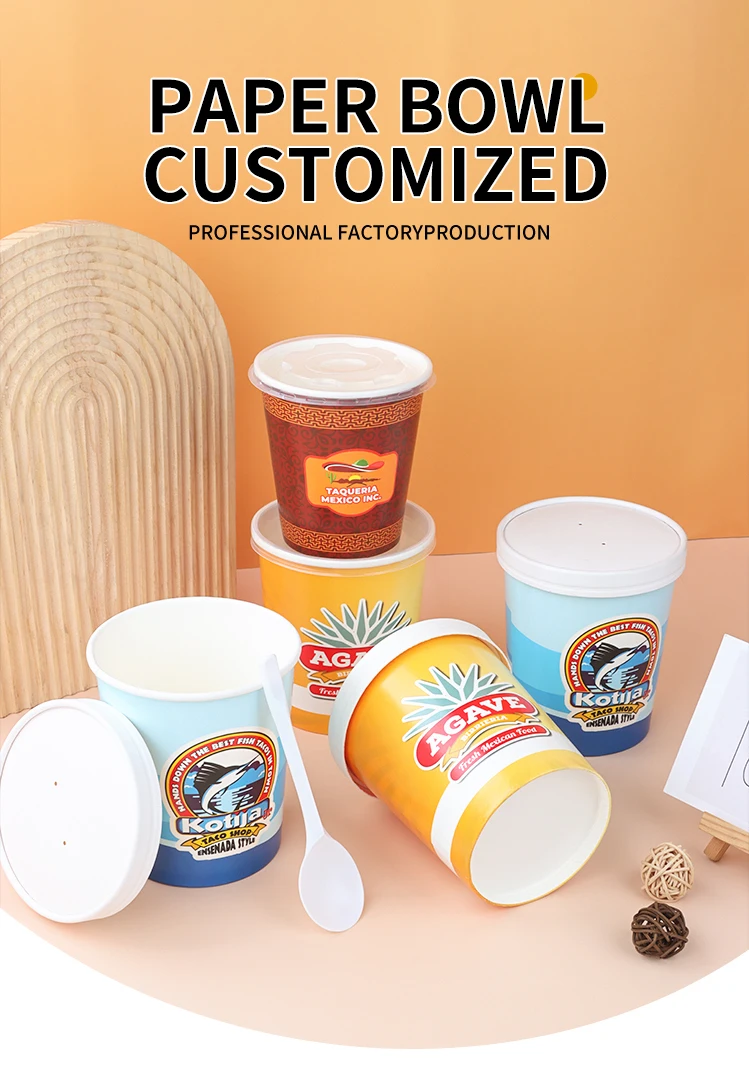 product customizable 8 12 16 24 32 oz disposable kraft paper cups waterproof brown soup noodle salad bowls with lids for food storage-4