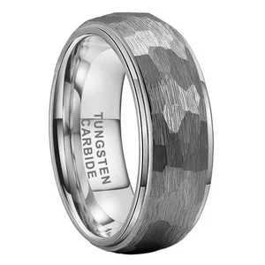 Coolstyle Jewelry 6mm 8mm Hammered Tungsten Ring Men Women Fashion Couple Engagement Wedding Band Stepped Edges Comfort Fit