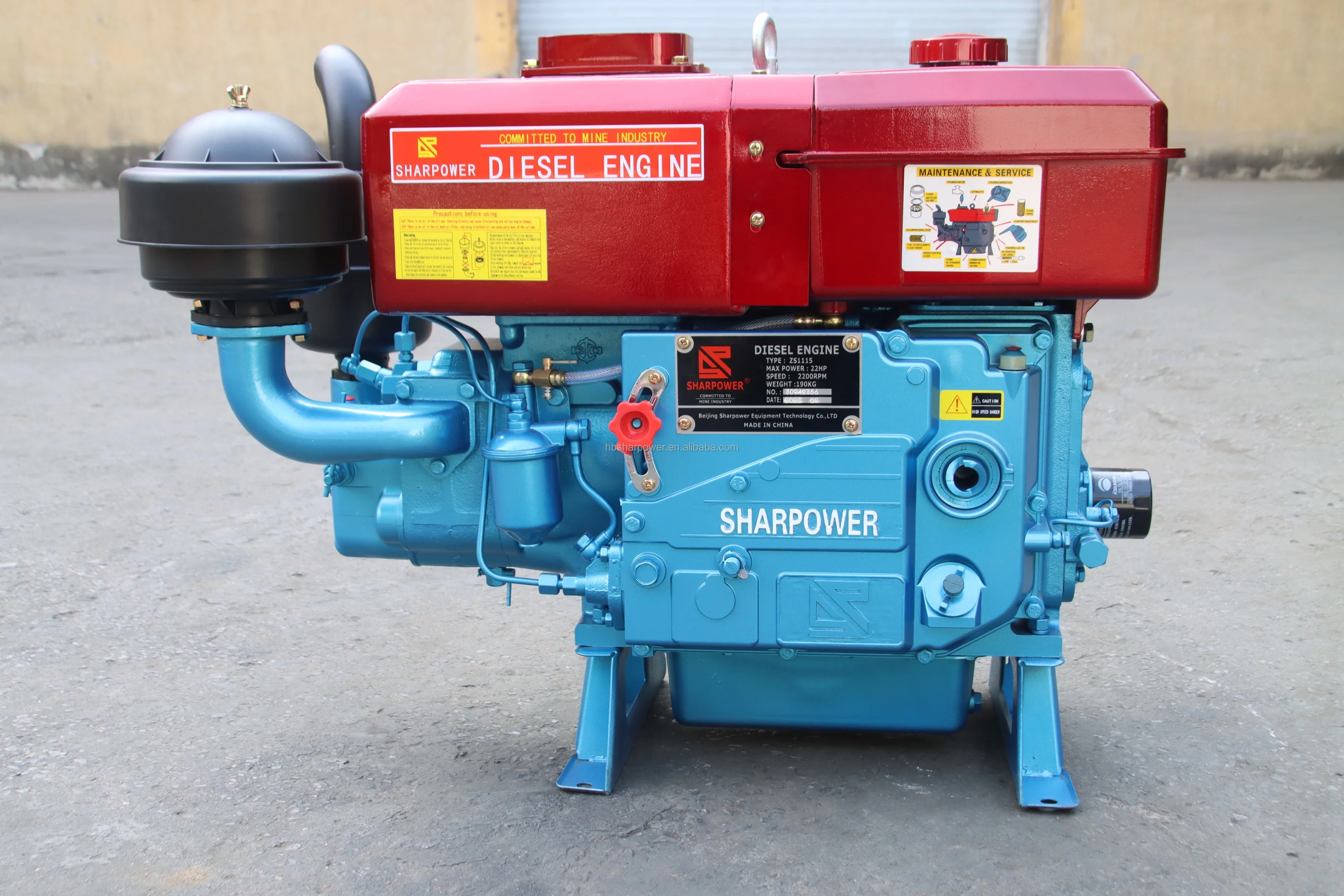 SHARPOWER Single Cylinder ZS1115 22HP 24HP Mining Diesel Engine Water-Cooled with Kick Start BRAND Model