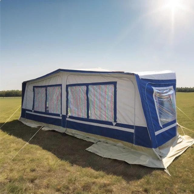 Large Outdoor Caravan Awning 872-1150cm Full Canvas Two Automatic Doors Aluminum Pole Steel Frame Fishing Two Bedrooms Structure