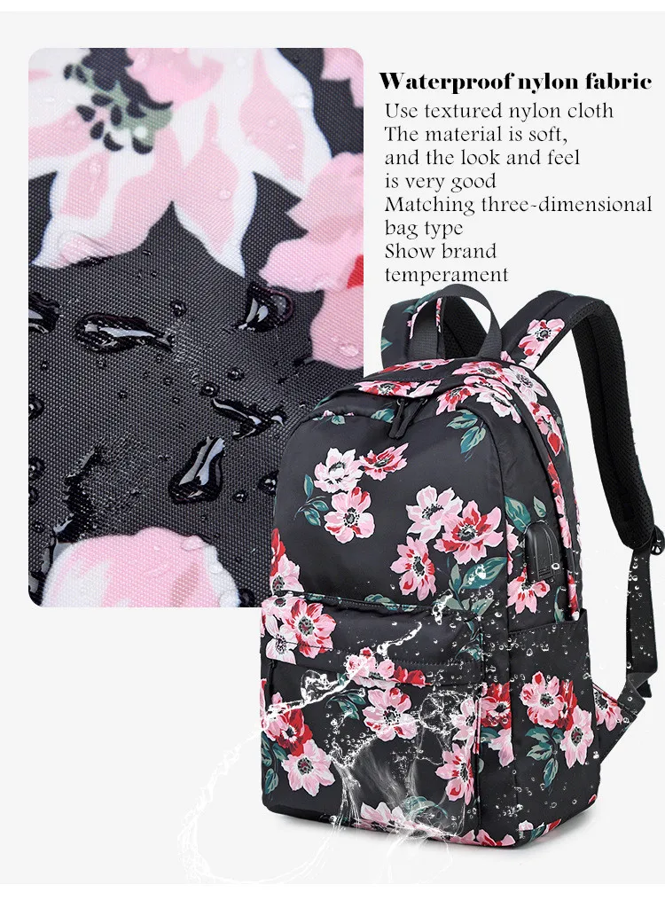 Personalised School Bags with Lunch Box Black Flower Backpack Bulk Character Satchel