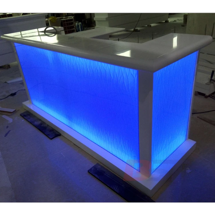 Simple Design Solid Surface Top Small Bar Counter Designs Mini Hotel Bar Counter with LED Light