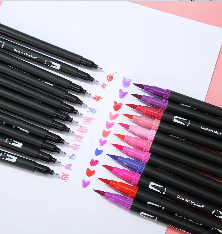 New 80 Colors 1PCS Dual Tip Brush Marker Pens 0.4 Fineliners